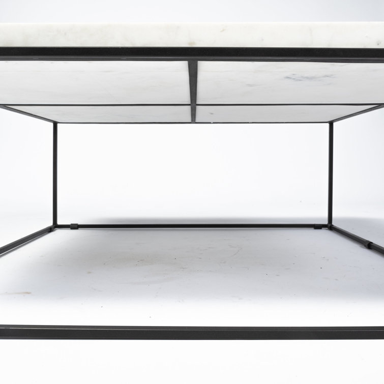 Nathan Square White Marble Top Black Metal Base Coffee Table