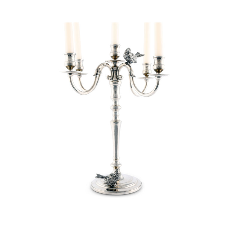 Elegant Pewter Song Bird Five-Taper Tabletop Candelabra
