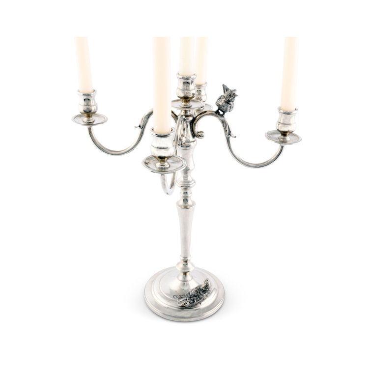 Elegant Pewter Song Bird Five-Taper Tabletop Candelabra