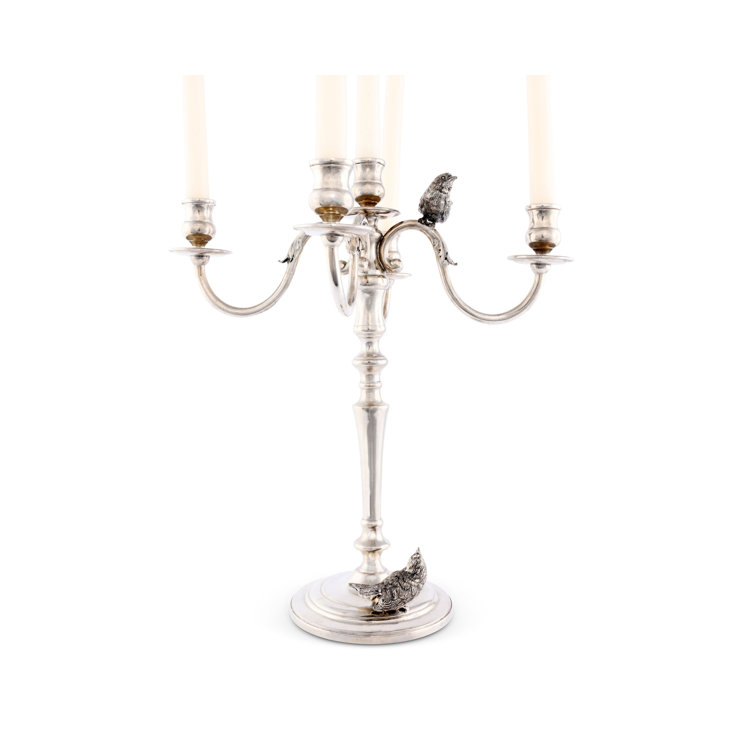 Elegant Pewter Song Bird Five-Taper Tabletop Candelabra