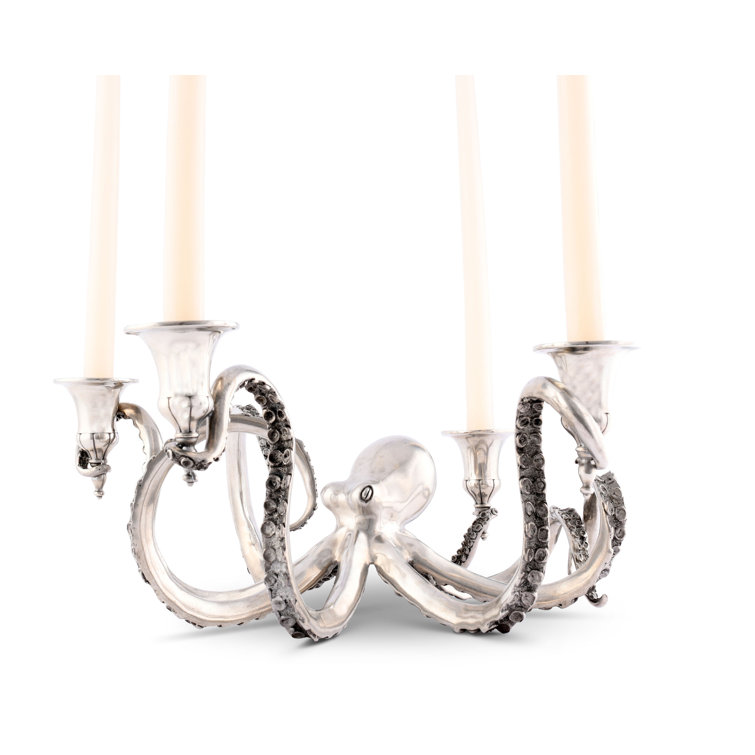 Silver Pewter Octopus Embossed Candelabra
