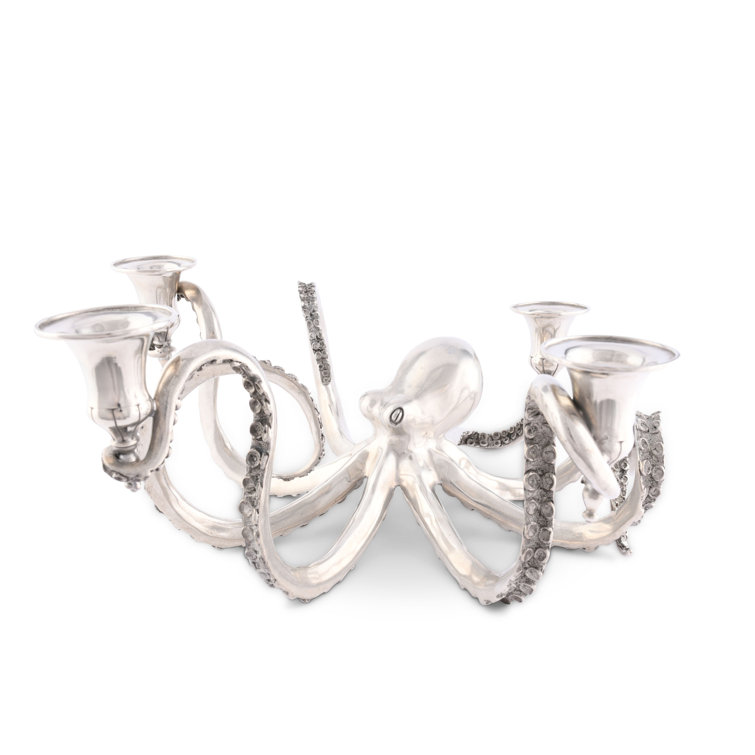 Silver Pewter Octopus Embossed Candelabra