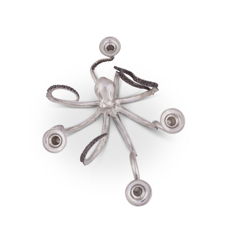 Silver Pewter Octopus Embossed Candelabra