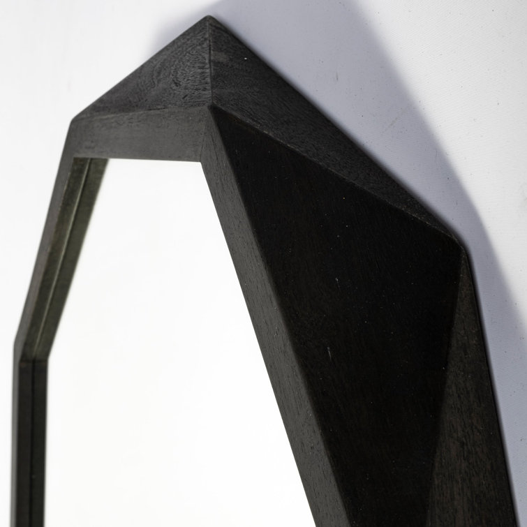 Black Octagonal Solid Wood Bathroom Vanity Mirror