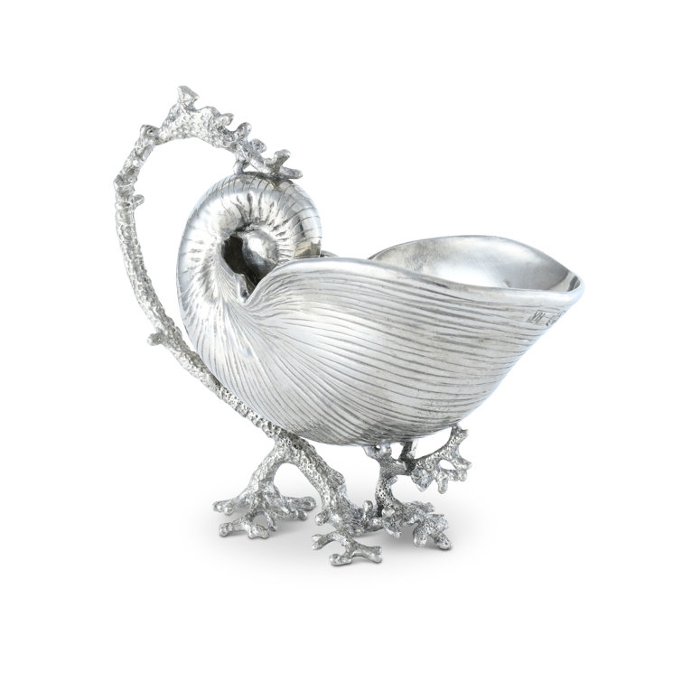 Elegant Pewter Nautilus Shell Gravy Boat with Coral Handle