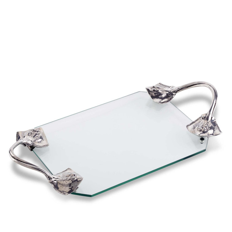 Stingray Pewter Handle Beveled Glass Serving Tray
