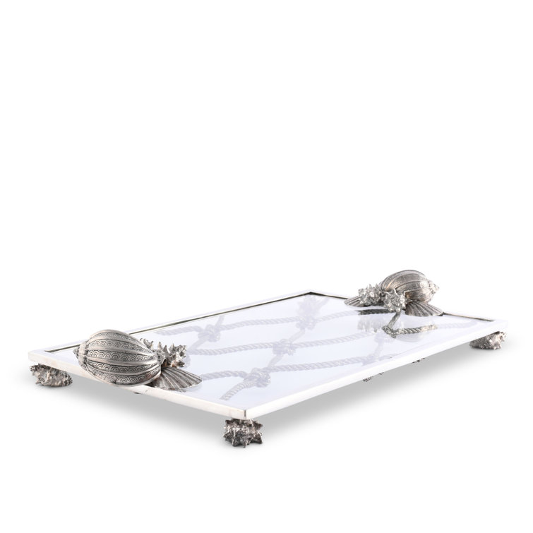 Pewter Marine Life Detailed Glass Serving Tray - Cape Cod Style
