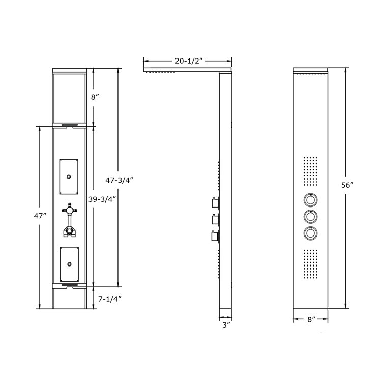 56'' Brushed Stainless Steel Shower Panel with Rainfall Showerhead