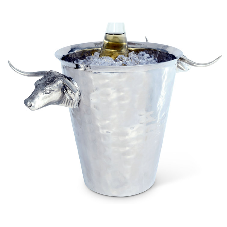 Hammered Stainless Steel Ice Bucket with Long Horn Steer Handles