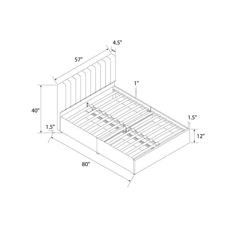 Brittany Modern Full Gray Upholstered Bed with Storage Drawers