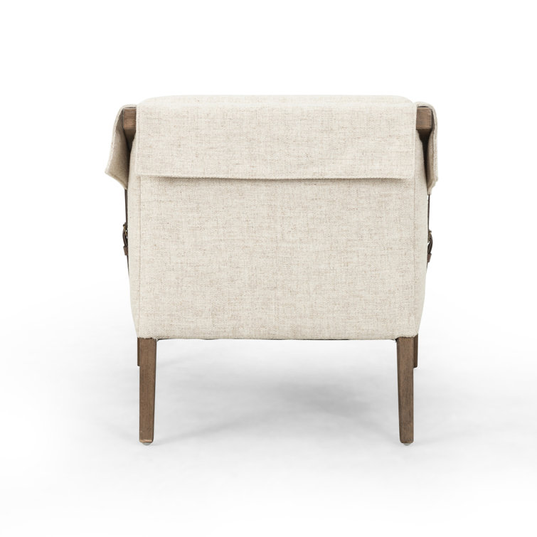 Contemporary Thames Cream Leather & Wood Stationary Accent Chair