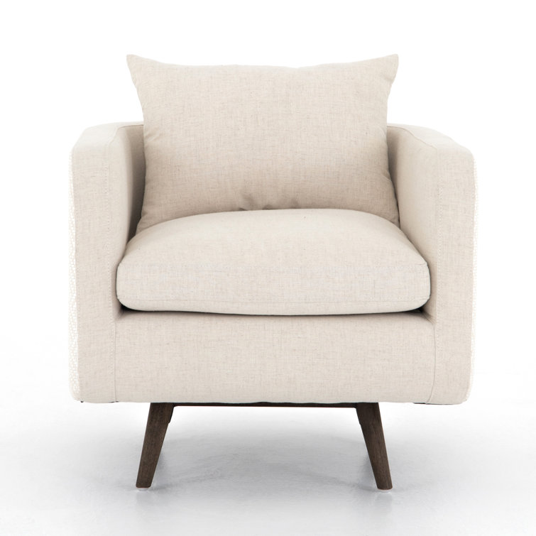 Savile Flax Cream Leather Swivel Accent Chair with Tapered Legs