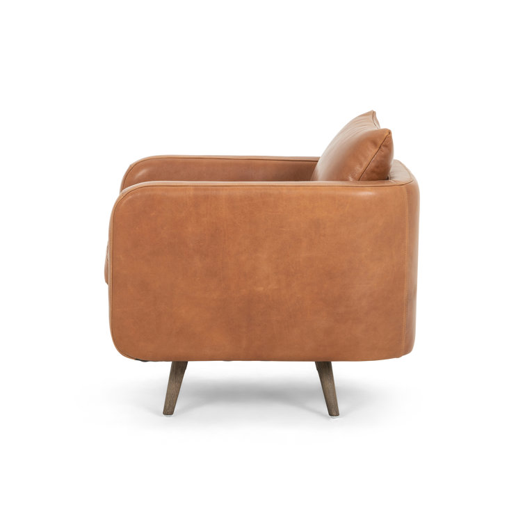 Haven Tobacco Top-Grain Leather Swivel Armchair with Solid Wood Legs