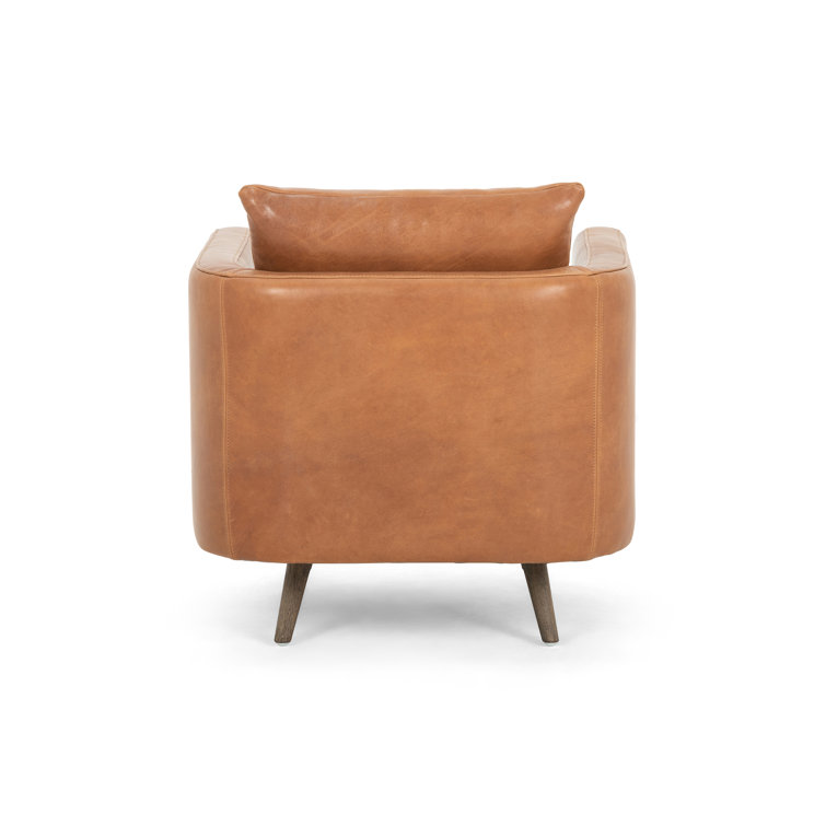 Haven Tobacco Top-Grain Leather Swivel Armchair with Solid Wood Legs