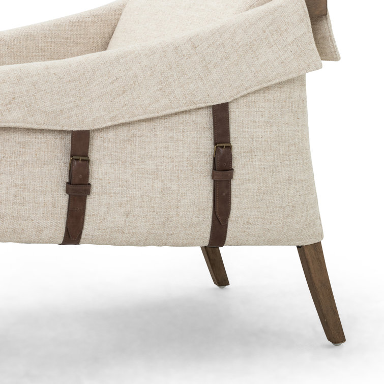 Contemporary Thames Cream Leather & Wood Stationary Accent Chair