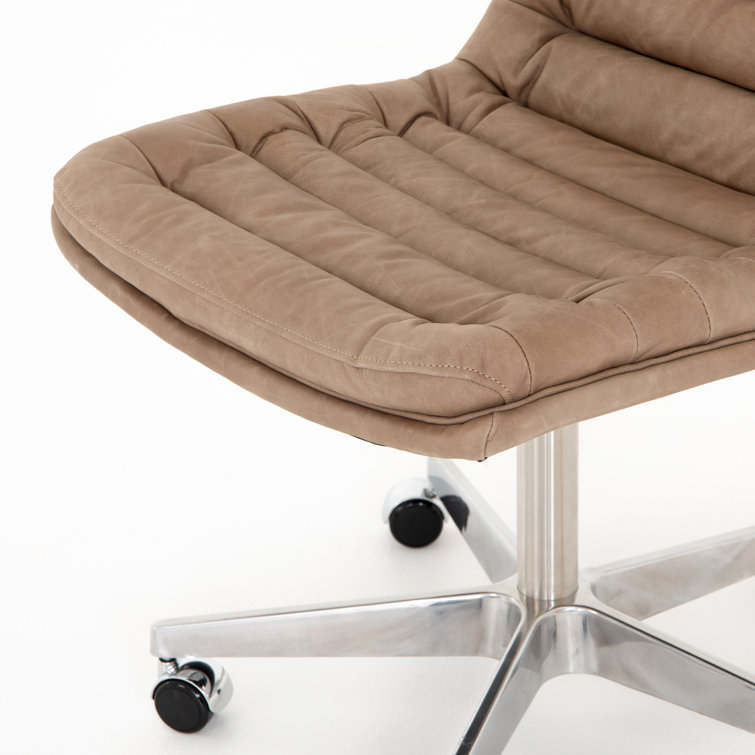 Transitional Natural Washed Mushroom Leather Swivel Desk Chair
