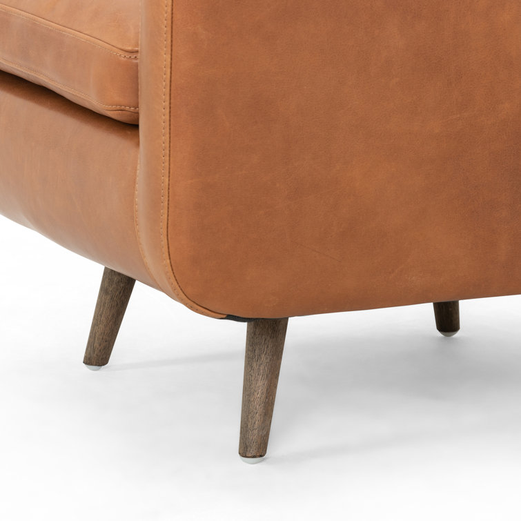 Haven Tobacco Top-Grain Leather Swivel Armchair with Solid Wood Legs