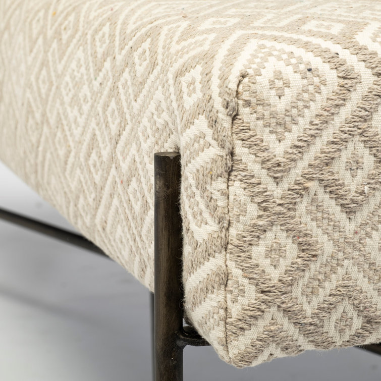 Avery II Cream Geometric Upholstered Accent Bench with Antiqued Nickel Base