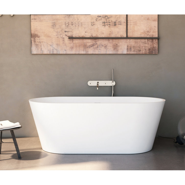 65'' White Solid Surface Freestanding Soaking Bathtub