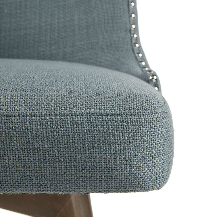 Elegant Blue Swivel Counter Stool with Walnut Wood Finish
