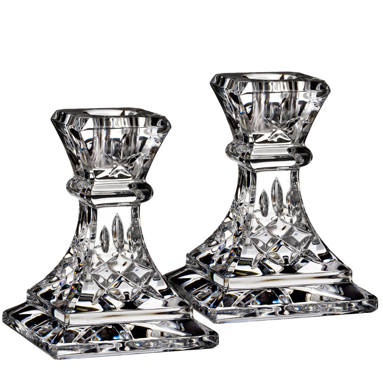 Gold Finish 4" Crystal Tabletop Candlestick Pair