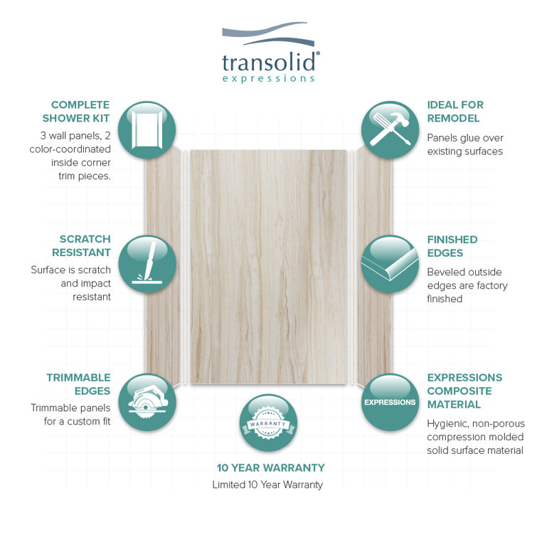 Sorento Beige Composite Solid Surface Shower Wall Kit, 36" x 48" x 72"