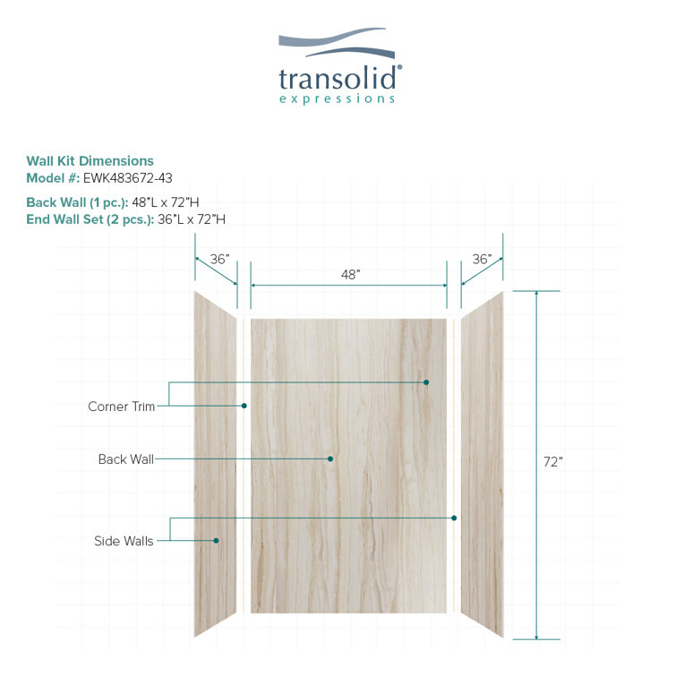 Sorento Beige Composite Solid Surface Shower Wall Kit, 36" x 48" x 72"