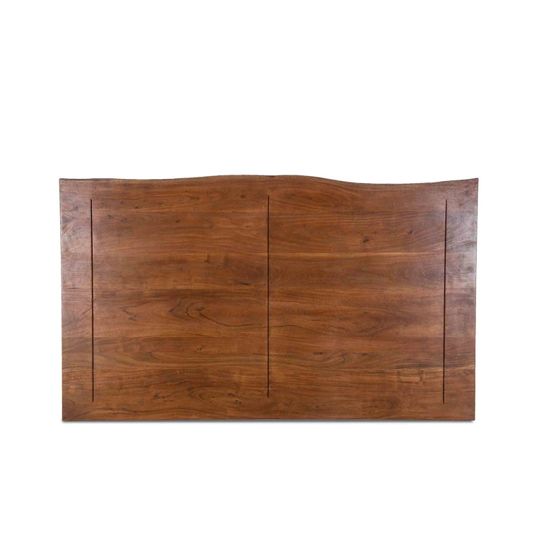 Acacia Wood Queen Bed with Live Edge Headboard in Raw Walnut Finish