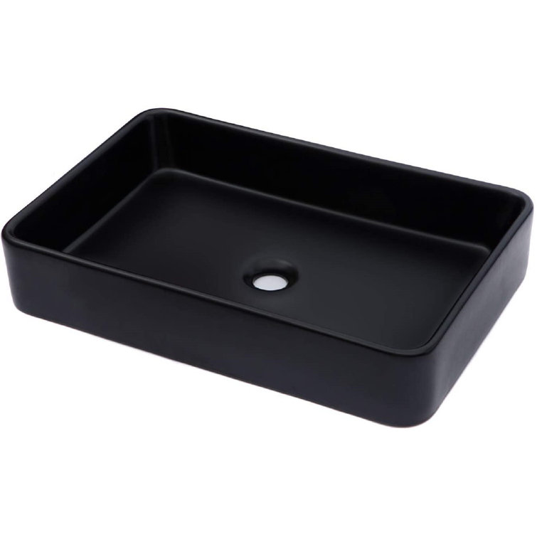 24" Black Ceramic Rectangular Vessel Bathroom Sink