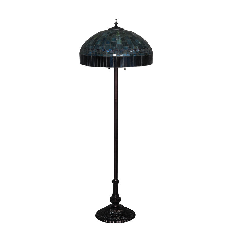 Meyda 62" Tiffany Candice Mahogany Bronze Floor Lamp with Ruby & Green Glass Shade