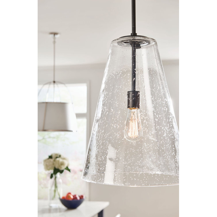 Vance Satin Black 1-Light Pendant with Clear Seedy Glass