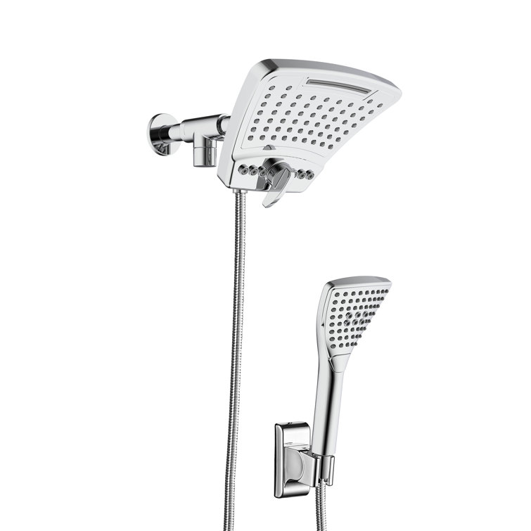Chrome Wall Mounted Dual Shower Heads with Handheld Pulse