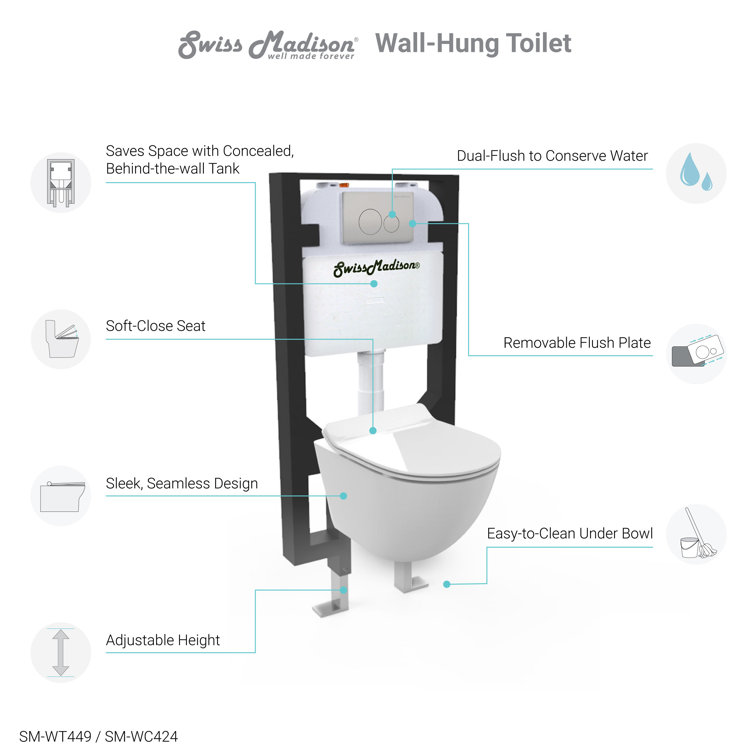 White Wall-Mounted Dual Flush Elongated Toilet