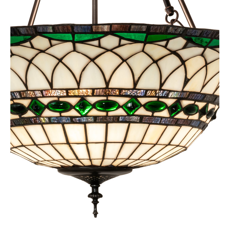 Emerald Jewels 3-Light Mahogany Bronze Globe Pendant with Green Beige Glass