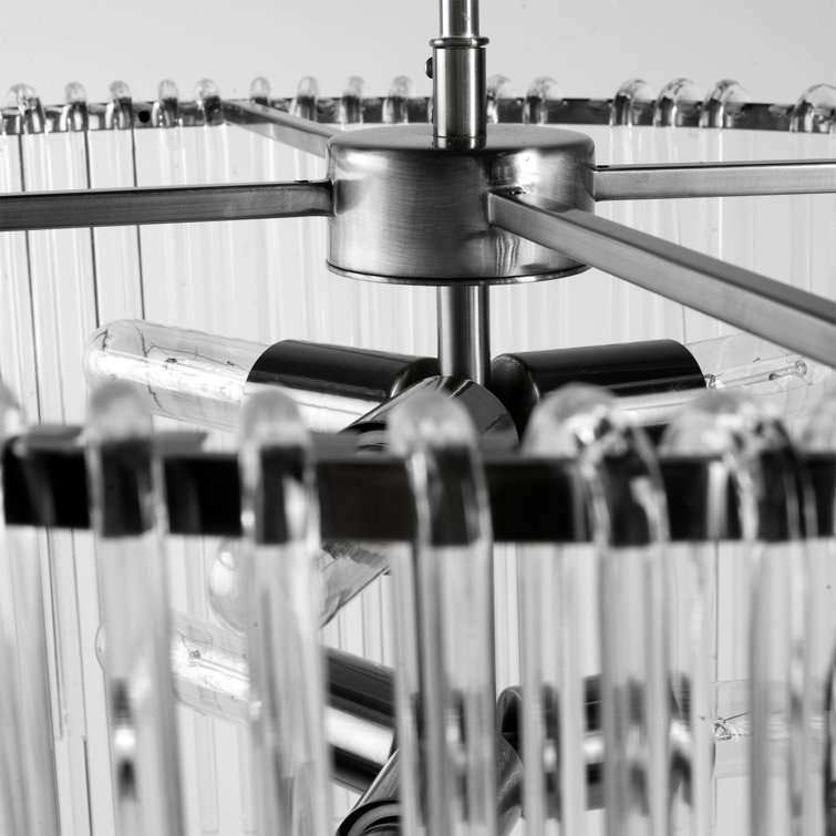 Electroplated Gun-Metal Drum Chandelier with Frosted Glass Rods