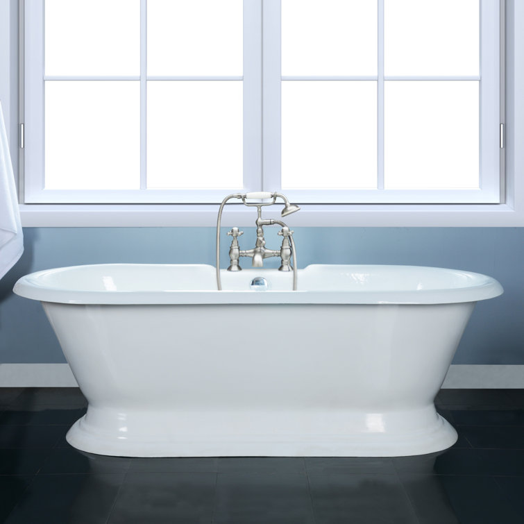 72-Inch White Cast Iron Double Ended Pedestal Tub