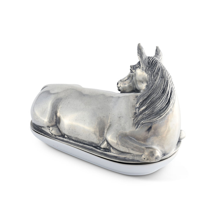 Equestrian Pewter Horse Butter Dish with Stoneware Plate