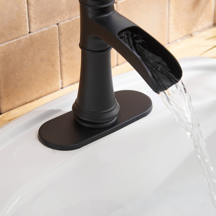 Matte Black Single Handle Waterfall Bathroom Faucet with Drain Assembly