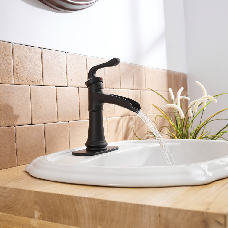 Matte Black Single Handle Waterfall Bathroom Faucet with Drain Assembly