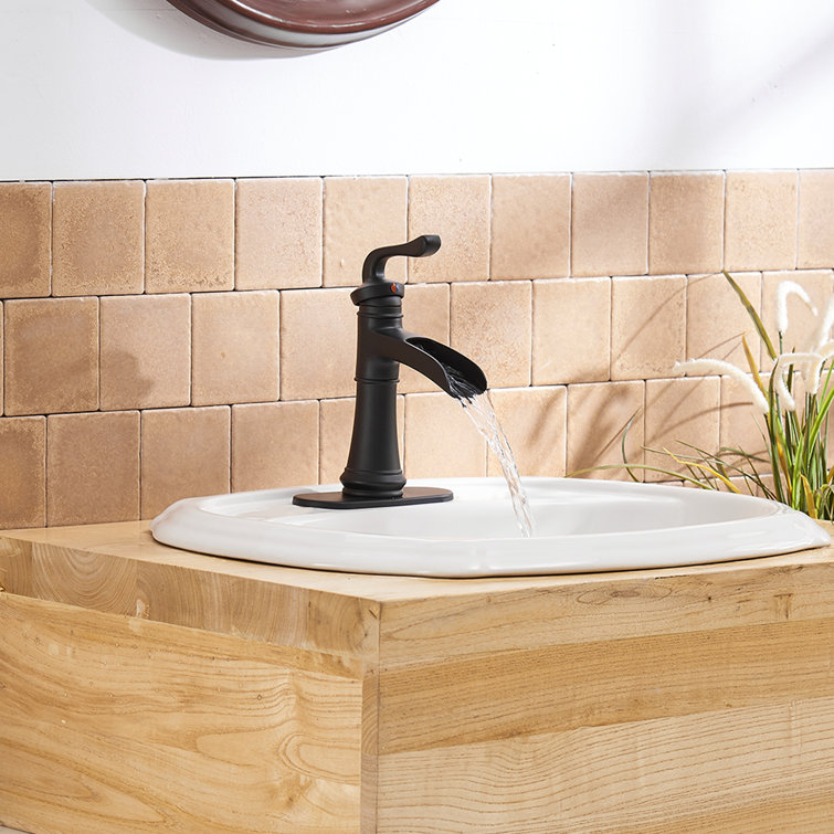 Matte Black Single Handle Waterfall Bathroom Faucet with Drain Assembly