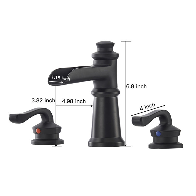 Matte Black Double Handle Widespread Waterfall Bathroom Faucet