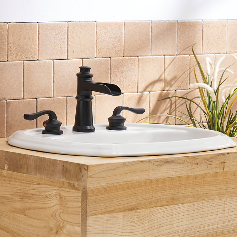 Matte Black Double Handle Widespread Waterfall Bathroom Faucet