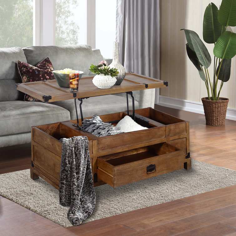 Rustic Mango Wood & Metal 44" Lift-Top Coffee Table with Storage