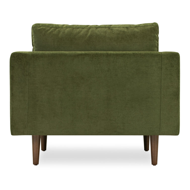 Napa 42" Distressed Green Velvet Armchair with Walnut Wood Legs