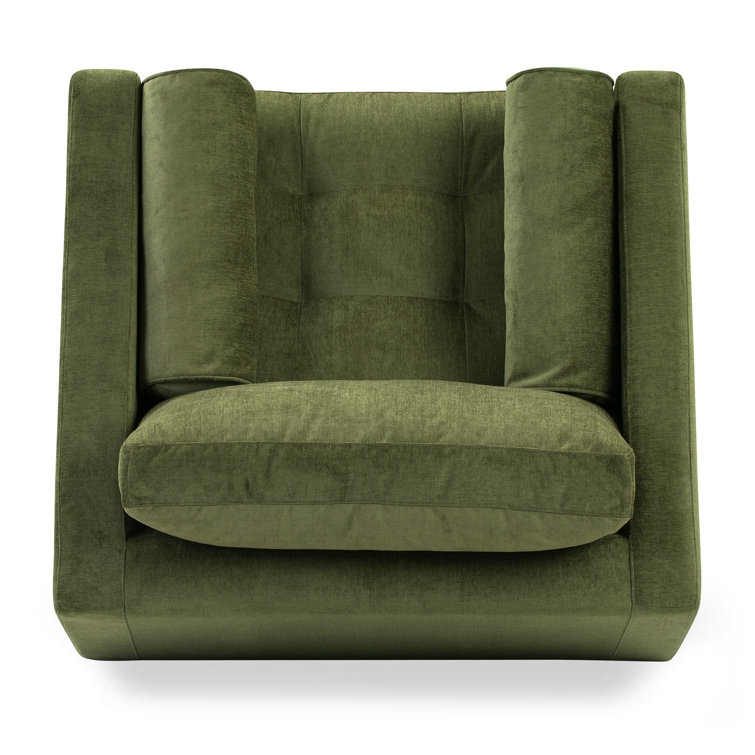 Napa 42" Distressed Green Velvet Armchair with Walnut Wood Legs