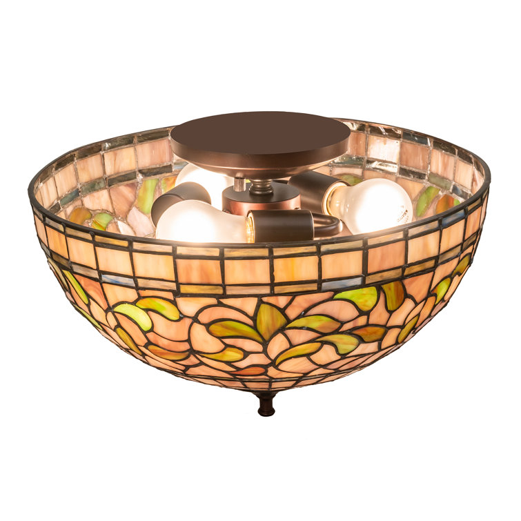 Mauve Beige 3-Light Tiffany Inspired Glass Flushmount
