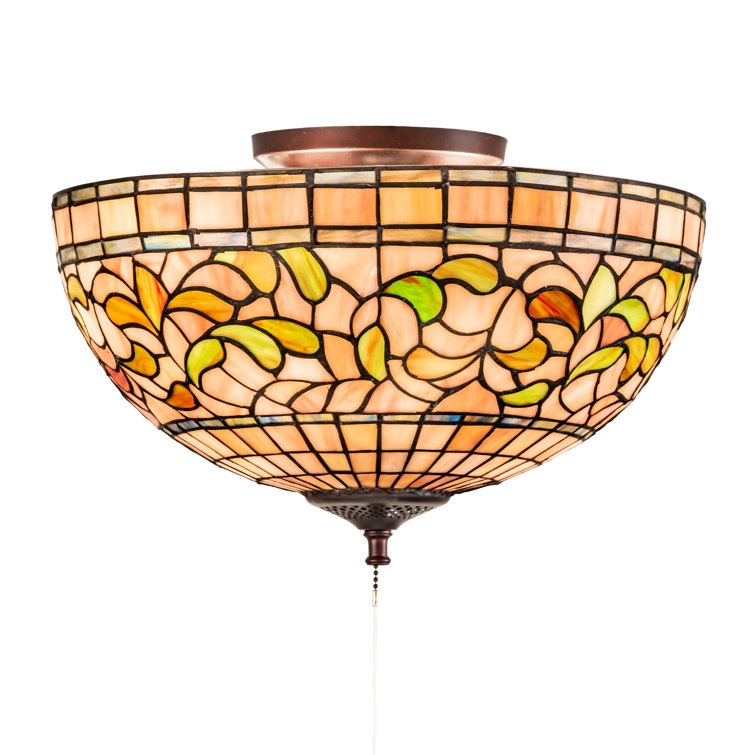 Mauve Beige 3-Light Tiffany Inspired Glass Flushmount