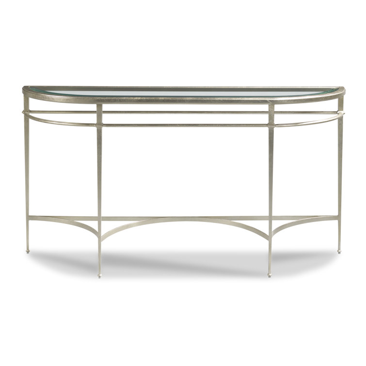 Madeline Demilune Console Table with Beveled Glass Top in Silver Leaf