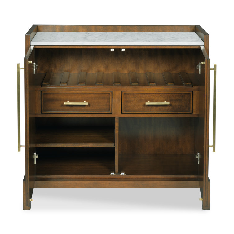 Mahogany and Carrara Marble Top Bar Cabinet
