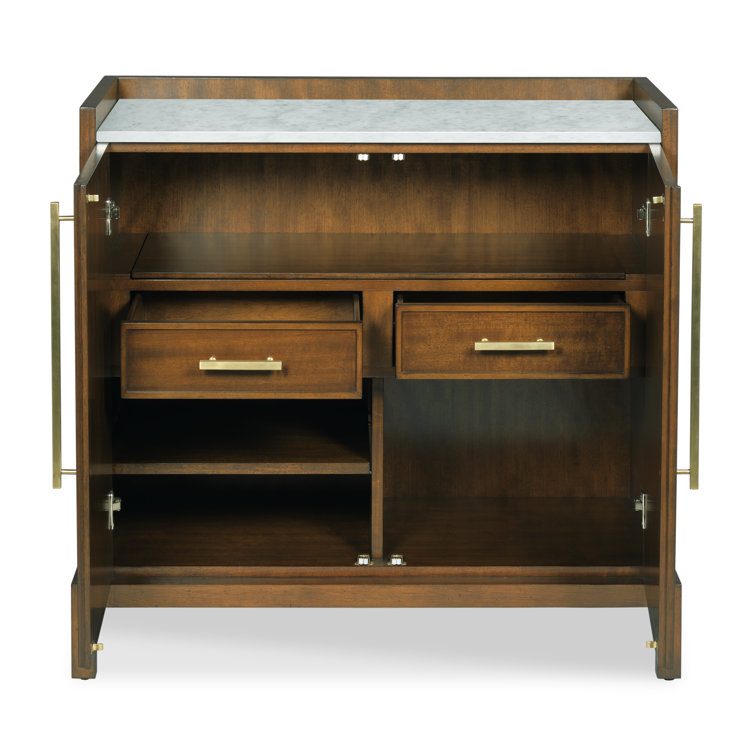 Mahogany and Carrara Marble Top Bar Cabinet